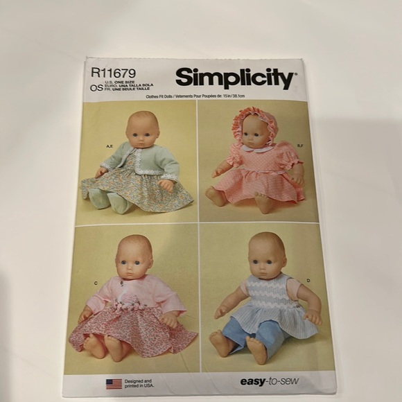 Brand new Simplicity R11679 Patterns Baby Doll clothes - Picture 2 of 3